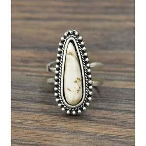 Boho Southwestern White Turquoise Statement Cuff Adjustable Ring with Brass Band